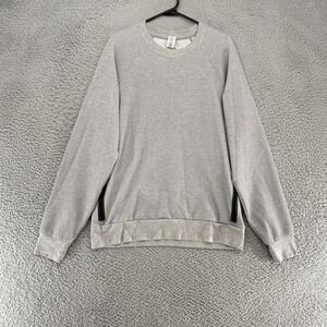 Alo Yoga Sweatshirt Mens Medium Gray Crewneck Zip Pocket Raglan Knit Textured
